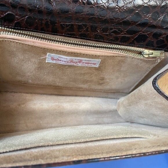 Vtg. 1950’s Hudson's Bay Co. LEATHER + SUEDE HANDBAG Embossed Croc/Gator/Snake - Picture 5 of 16